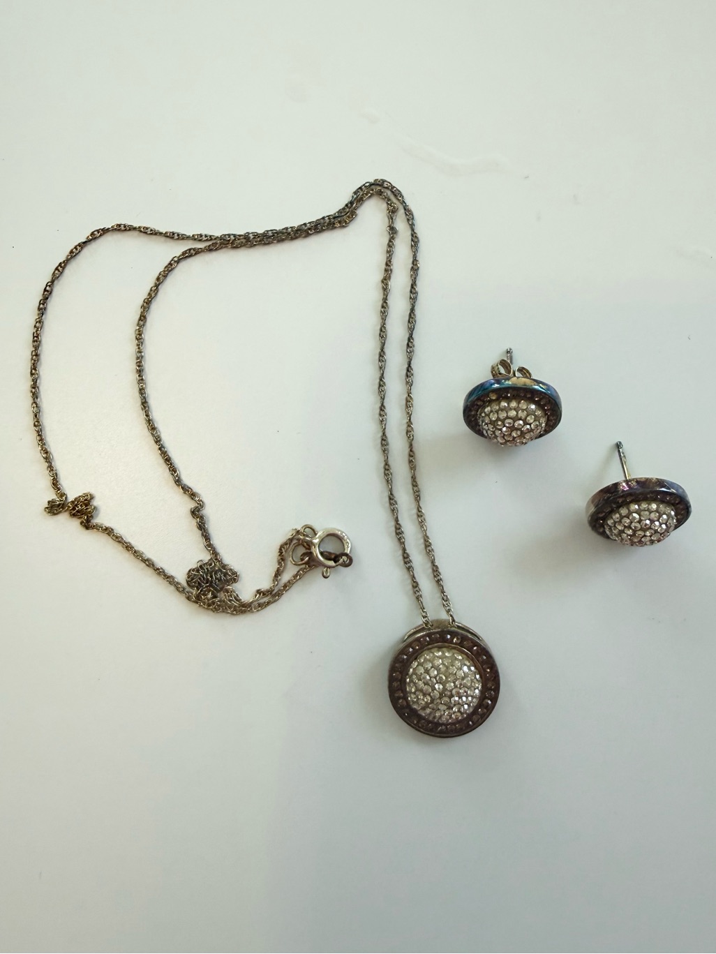 Crystal Pave Round Pendant Necklace And Stud Earrings Set